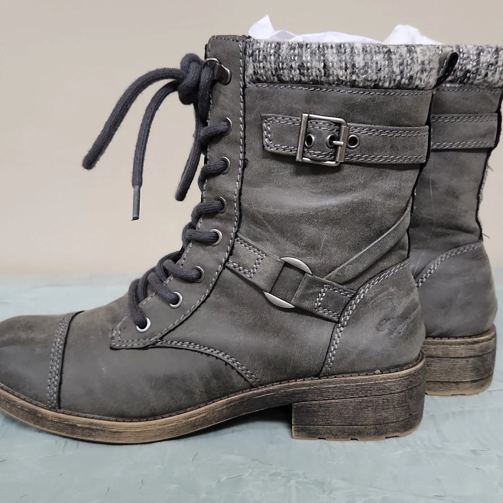 Rocket Dog Thunder Gray Leather Boots women's Size 11 - Picture 7 of 11